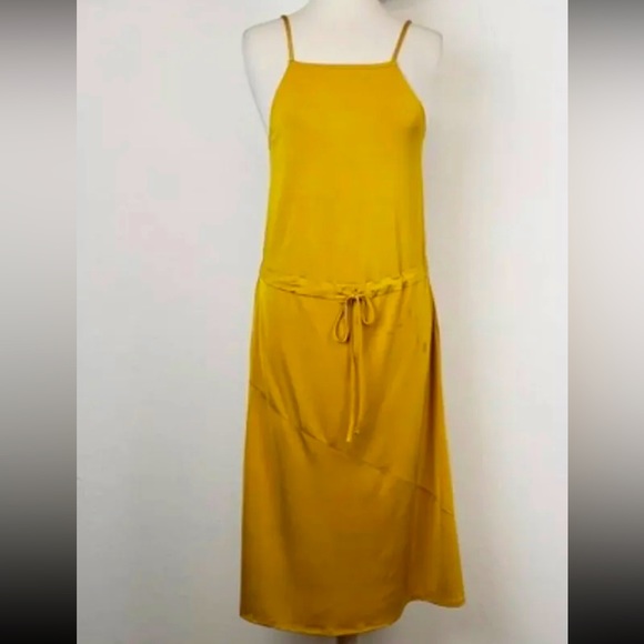 ZARA Gold / Yellow / Mustard Slip Dress with Drawstring Waist - Picture 8 of 10